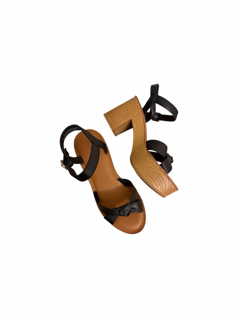 Universal thread Black Leather Ankle-Strap Wood Platform Sandals size 6.5